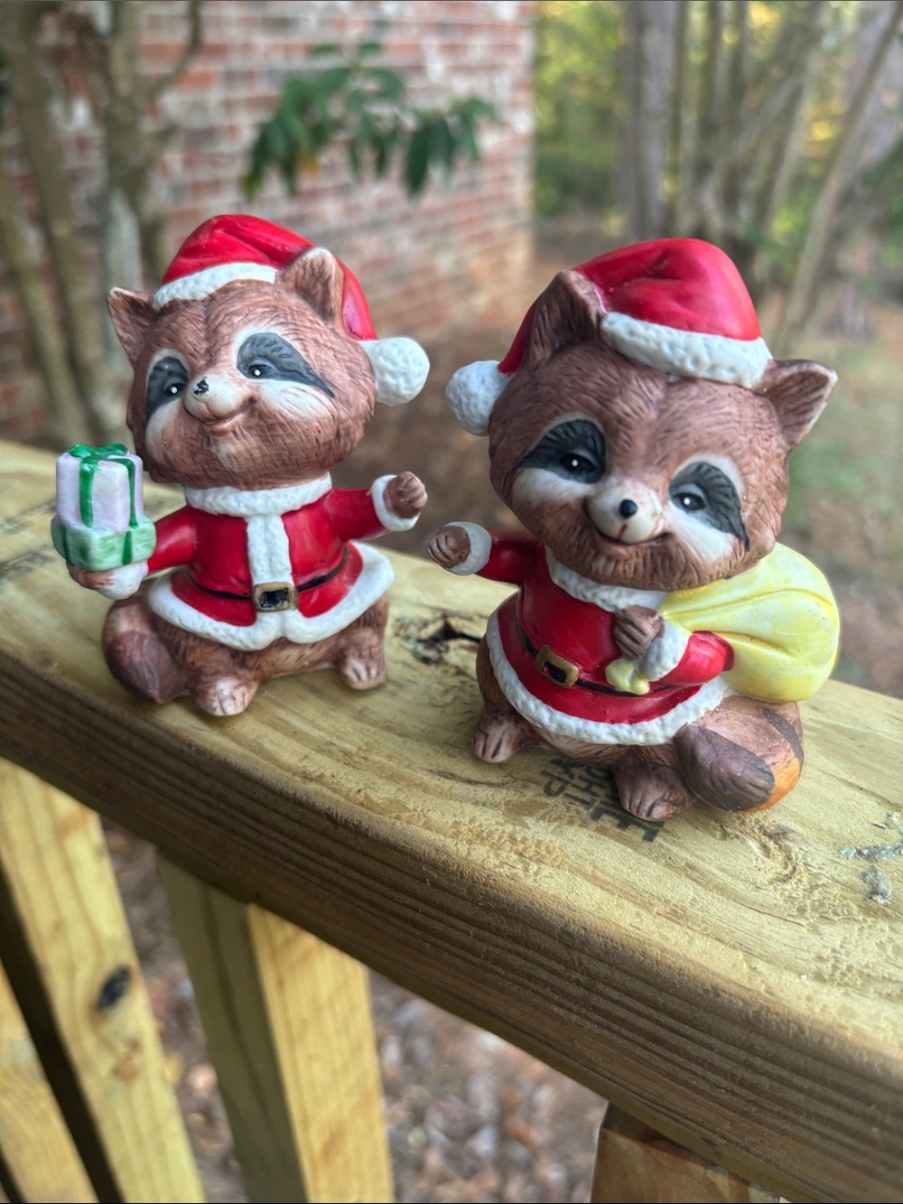 Vintage HOMCO Christmas Santa Raccoon Figurines - Set of 2 (Style 5611)